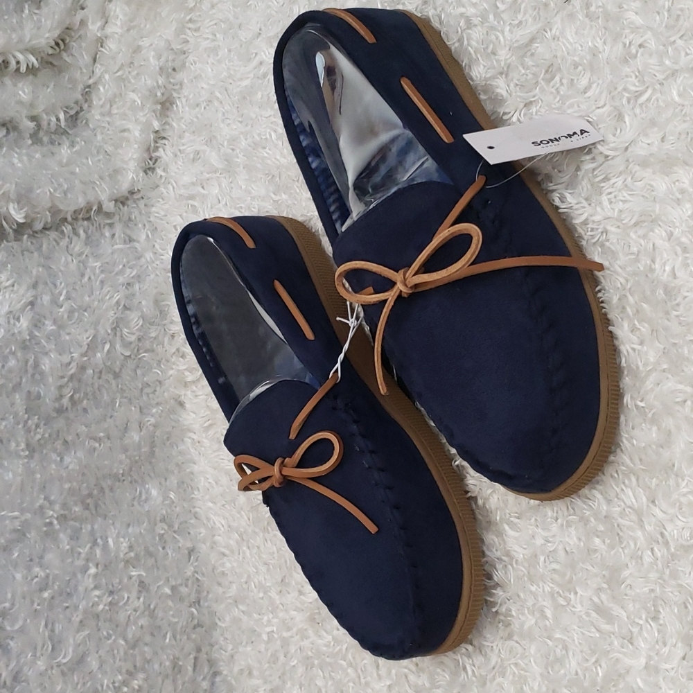 Men's Comfy Indoor and Outdoor Cozy Warm slippers Slip On shoes Navy Blue Plaid